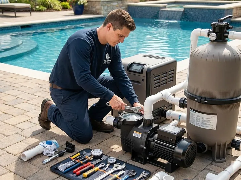 Professional plumber working on pool & spa plumbing service in Spokane - PlumbZebra quality workmanship