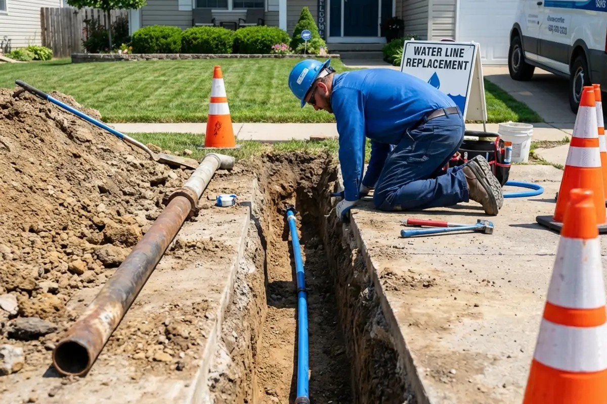 Professional plumber performing water line replacement spokane wa service